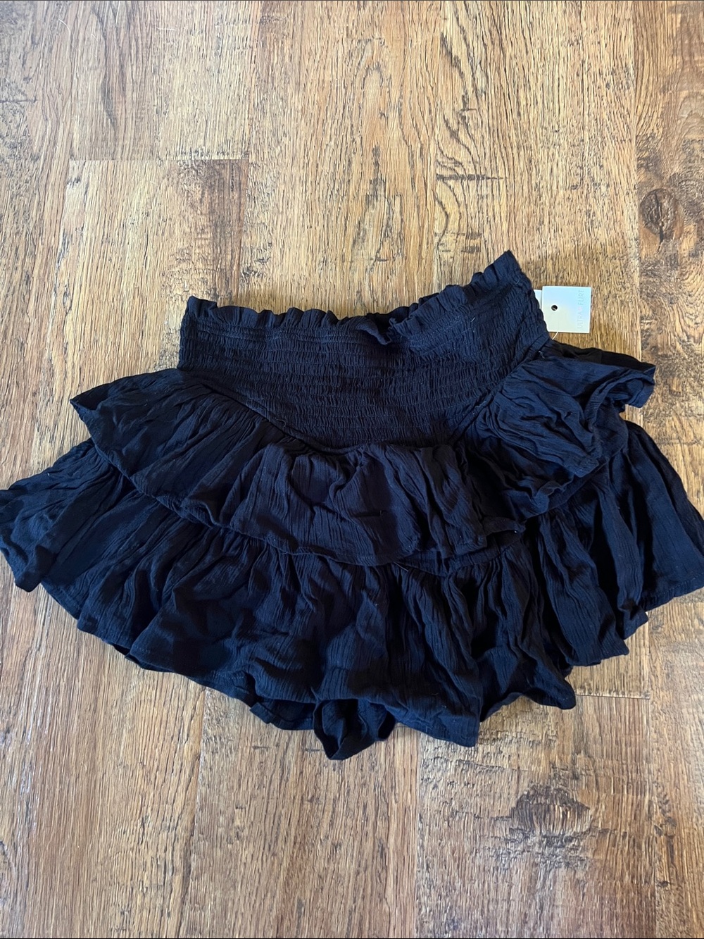 Ultra Flirt Black Ruffled Smocked Waist Skater Skirt